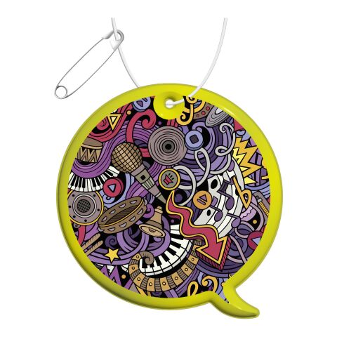 RFX™ callout reflective PVC hanger Neon yellow | Digital Print | Back (under reflective layer) | 67 mm x 70 mm