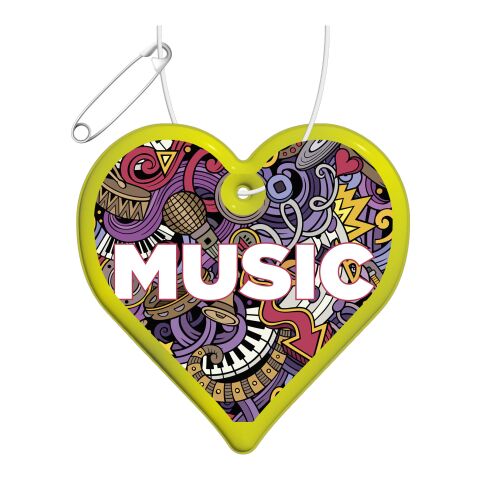 RFX™ heart reflective PVC hanger Neon yellow | 1-color Screen Print | Back (on reflective layer) | 63 mm x 62 mm
