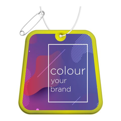 RFX™ trapezium reflective PVC hanger Neon yellow | Digital Print | Back (under reflective layer) | 70 mm x 70 mm