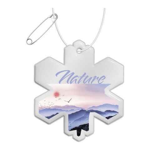 RFX™ snowflake reflective PVC hanger White | Digital Print | Front (under reflective layer) | 59 mm x 67 mm