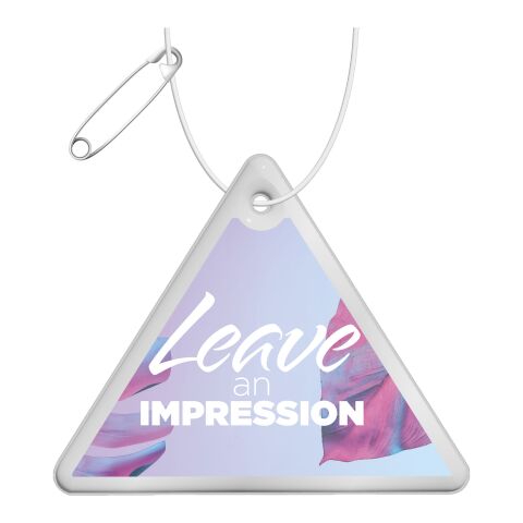 RFX™ triangle reflective PVC hanger White | 1-color Screen Print | Front (on reflective layer) | 71 mm x 56 mm
