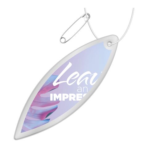 RFX™ ellipse reflective PVC hanger White | 1-color Screen Print | Back (on reflective layer) | 94 mm x 27 mm
