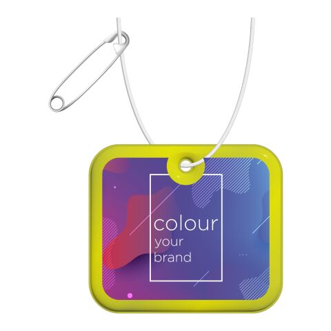 RFX™ rectangular XL reflective PVC hanger Neon yellow | 1-color Screen Print | Back (on reflective layer) | 46 mm x 37 mm