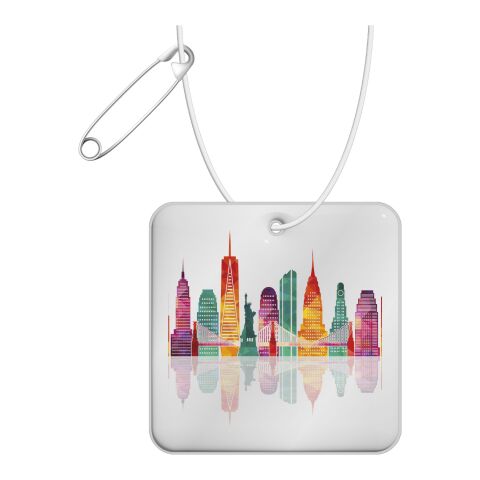 RFX™ square reflective PVC hanger White | 1-color Screen Print | Back (on reflective layer) | 39 mm x 39 mm