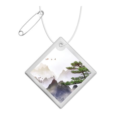 RFX™ diamond reflective PVC hanger large White | 1-color Screen Print | Front (on reflective layer) | 36 mm x 36 mm