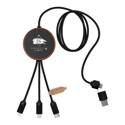 SCX.design C40 3-in-1 rPET light-up logo charging cable and 10W charging pad Wood-Solid black | No Branding | not available | not available