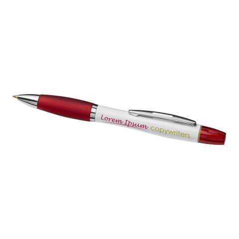 Curvy ballpoint pen with highlighter White-Red | No Branding | not available | not available