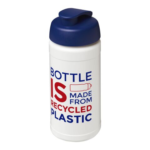 Baseline 500 ml recycled sport bottle with flip lid White-Blue | No Branding | not available | not available