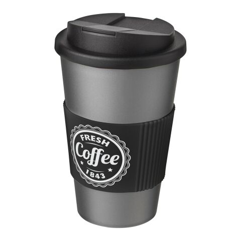 Americano® 350 ml tumbler with grip &amp; spill-proof lid Silver-Solid black | No Branding | not available | not available