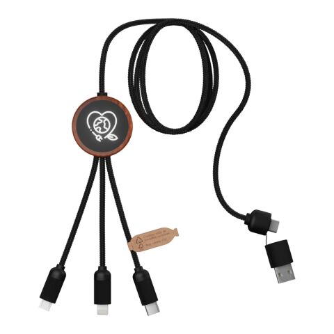 SCX.design C37 3-in-1 rPET light-up logo charging cable with round wooden casing Standard | Wood | No Branding | not available | not available