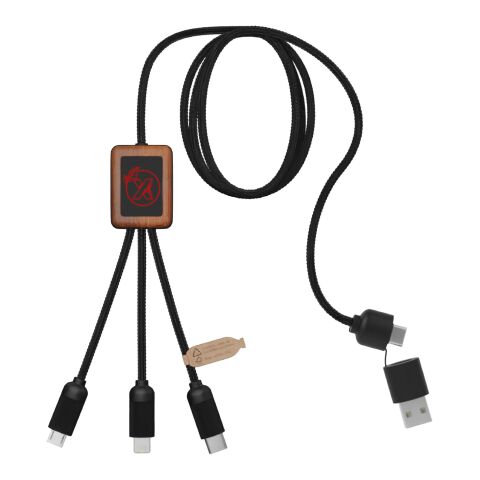 SCX.design C38 3-in-1 rPET light-up logo charging cable with squared wooden casing