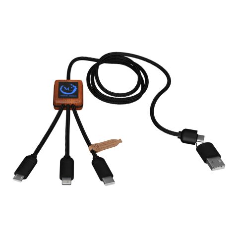 SCX.design C38 3-in-1 rPET light-up logo charging cable with squared wooden casing