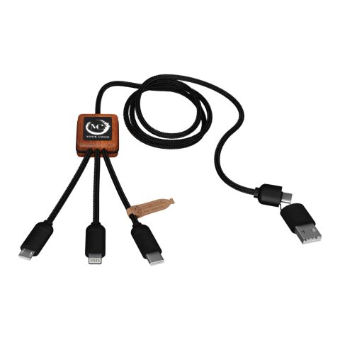 SCX.design C38 3-in-1 rPET light-up logo charging cable with squared wooden casing