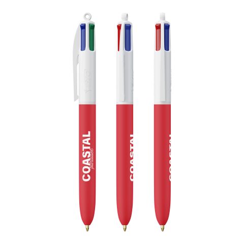 BIC® 4 Colours Soft with Lanyard White-red | 1-colour Screen Print | Barrel-Clip centered | 30.00 mm x 43.00 mm