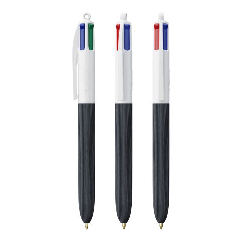 BIC® 4 Colours Wood Style with Lanyard white-black | 1-colour Screen Print | Barrel-Clip centered | 30.00 mm x 43.00 mm