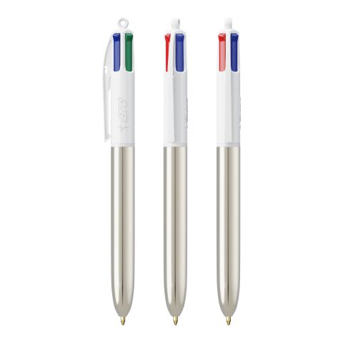 BIC 4 Colours Shine Pen White-metallic silver | 1-color Screen Print | Barrel-Right clip | 30.00 mm x 43.00 mm