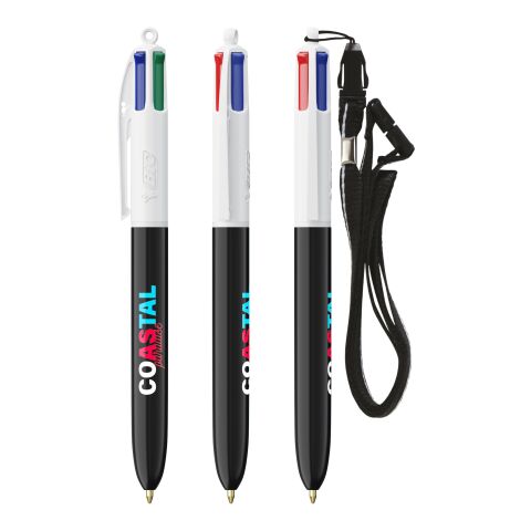 BIC® 4 Colours® ECO + lanyard White-Solid black