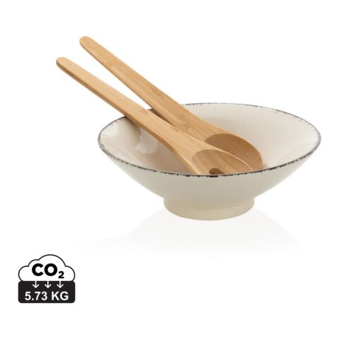 Ukiyo salad bowl with bamboo salad server white-black | No Branding | not available | not available