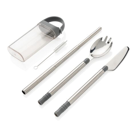 Pocketsize reusable cutlery set on-the-go silver-grey | No Branding | not available | not available