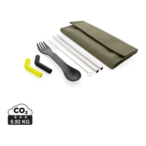 Tierra 2pcs straw and cutlery set in pouch green | No Branding | not available | not available