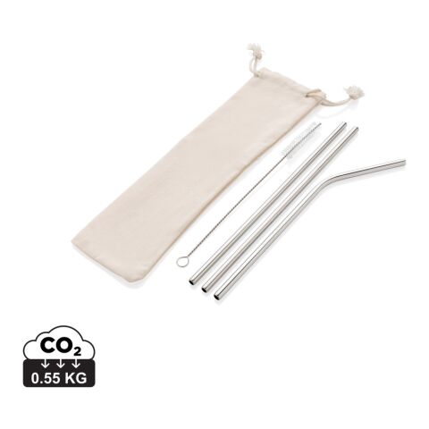 Reusable stainless steel 3 pcs straw set silver | No Branding | not available | not available