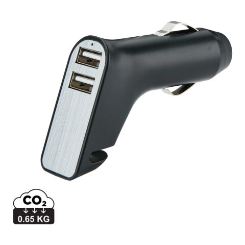 Dual port car charger with belt cutter and hammer black-silver | No Branding | not available | not available