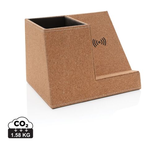 Cork pen holder and 5W wireless charger brown | No Branding | not available | not available