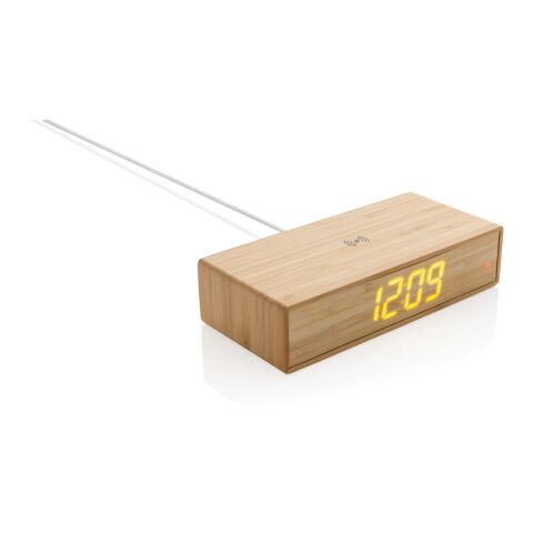 Bamboo alarm clock with 5W wireless charger brown | No Branding | not available | not available