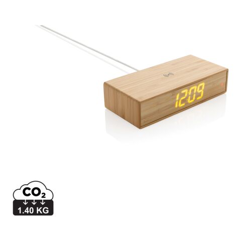 Bamboo alarm clock with 5W wireless charger brown | No Branding | not available | not available