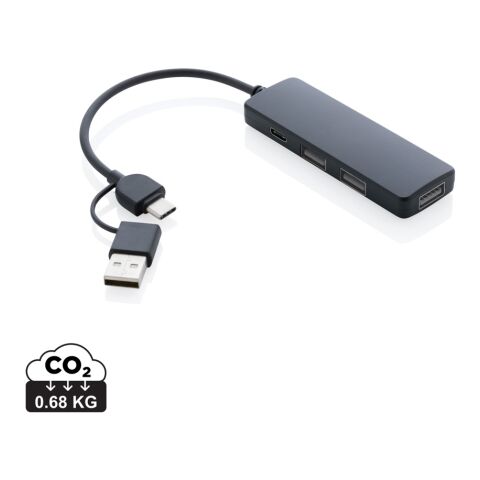 RCS recycled plastic USB hub with dual input black | No Branding | not available | not available