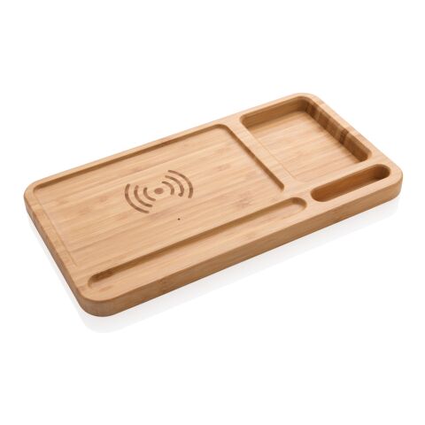 Bamboo desk organiser 5W wireless charger brown | No Branding | not available | not available