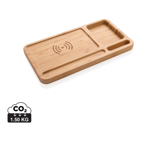 Bamboo desk organiser 5W wireless charger brown | No Branding | not available | not available