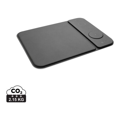 Swiss peak RCS recycled PU 15W 3 in 1 charging mousepad black | No Branding | not available | not available