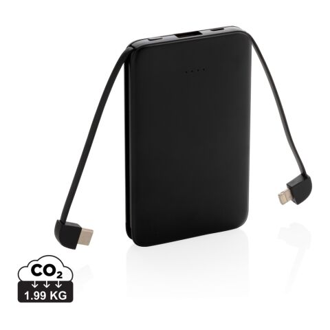 5.000 mAh Pocket Powerbank with integrated cables black | No Branding | not available | not available