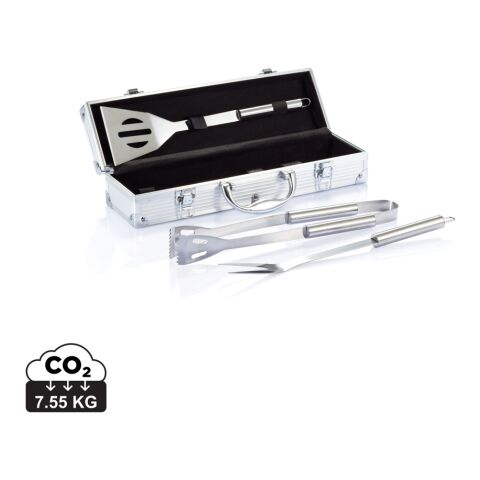 3pcs BBQ set in aluminium box silver-black | No Branding | not available | not available