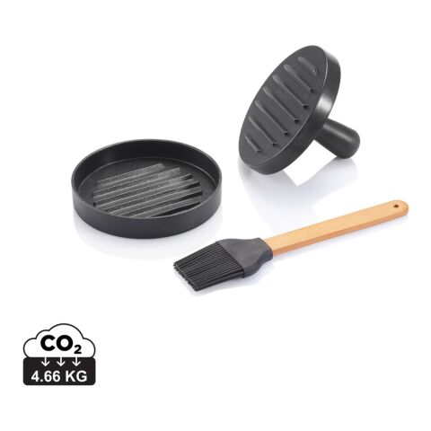 BBQ set with hamburger press and brush grey | No Branding | not available | not available