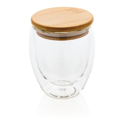 Double wall borosilicate glass with bamboo lid 250ml white | No Branding | not available | not available