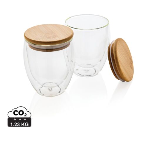Double wall borosilicate glass with bamboo lid 250ml 2pc set White | No Branding | not available | not available
