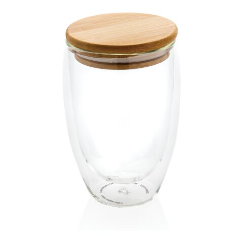 Double wall borosilicate glass with bamboo lid 350ml white | No Branding | not available | not available