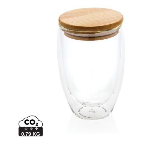 Double wall borosilicate glass with bamboo lid 350ml white | No Branding | not available | not available