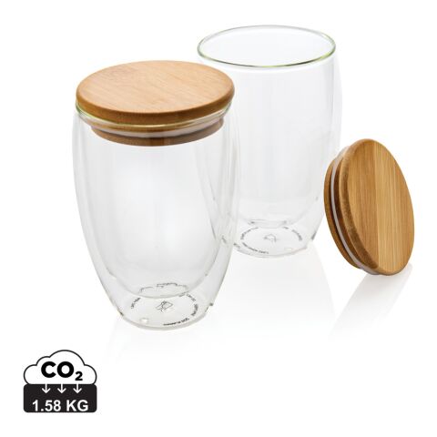 Double wall borosilicate glass with bamboo lid 350ml 2pc set White | No Branding | not available | not available