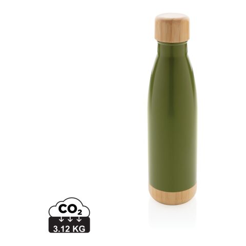 Vacuum stainless steel bottle with bamboo lid and bottom green | No Branding | not available | not available