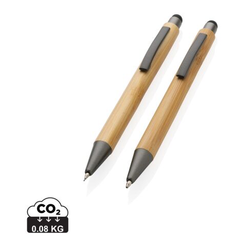 FSC® bamboo modern pen set in box Black | No Branding | not available | not available