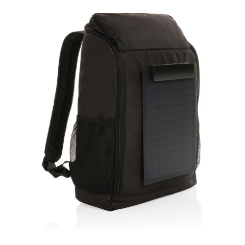Pedro AWARE™ RPET deluxe backpack with 5W solar panel black | No Branding | not available | not available