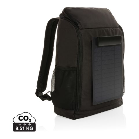 Pedro AWARE™ RPET deluxe backpack with 5W solar panel black | No Branding | not available | not available