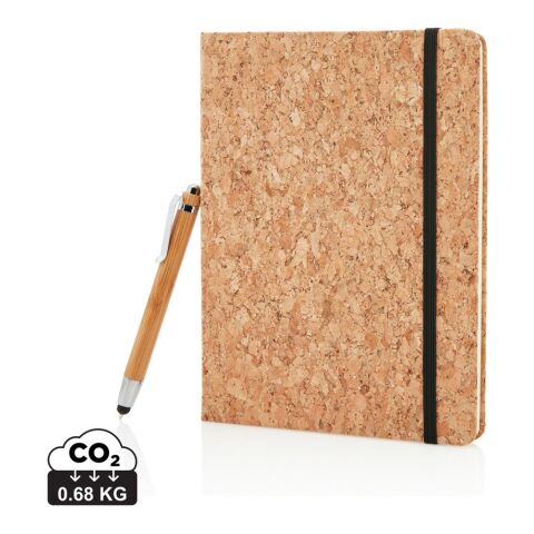 Cork A5 notebook with bamboo pen including stylus brown | No Branding | not available | not available