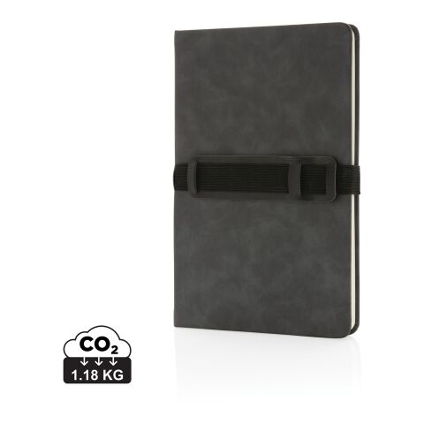 Deluxe hardcover PU notebook A5 with phone and pen holder grey | No Branding | not available | not available