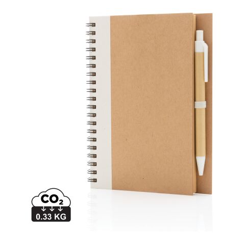 Kraft spiral notebook with pen White | No Branding | not available | not available