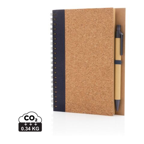 Cork spiral notebook with pen blue | No Branding | not available | not available