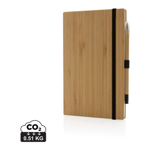 FSC® bamboo notebook and infinity pencil set brown | No Branding | not available | not available